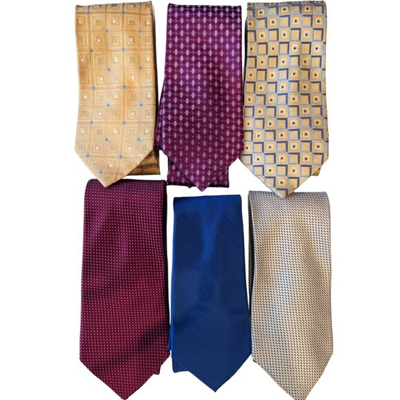 Michael Kors 100% Silk Tie Necktie Stripe Geo Tie Red Blue Gold 3.5" Lot of 6 - Picture 1 of 11